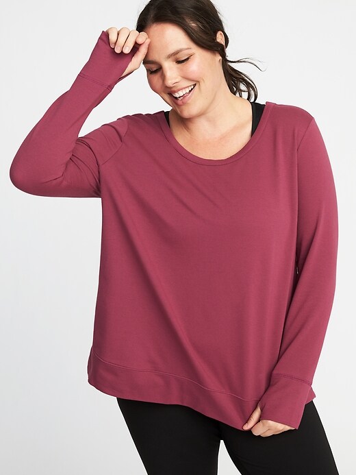 View large product image 1 of 1. Plus-Size Lattice-Back Performance Sweatshirt