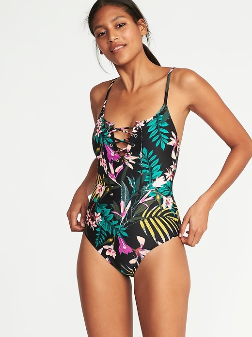 Image number 1 showing, Lace-Up-Front Swimsuit for Women