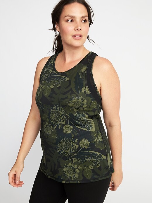 Image number 1 showing, Fitted Plus-Size Mesh-Trim Racerback Tank