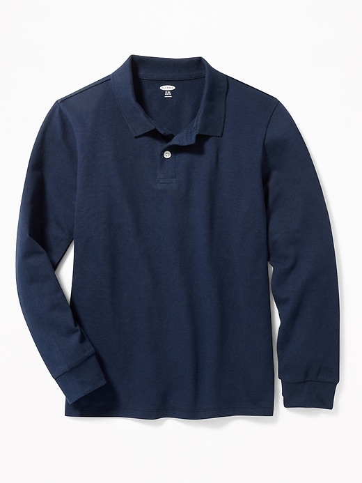 View large product image 1 of 3. Built-In Flex Long-Sleeve Uniform Pique Polo For Boys