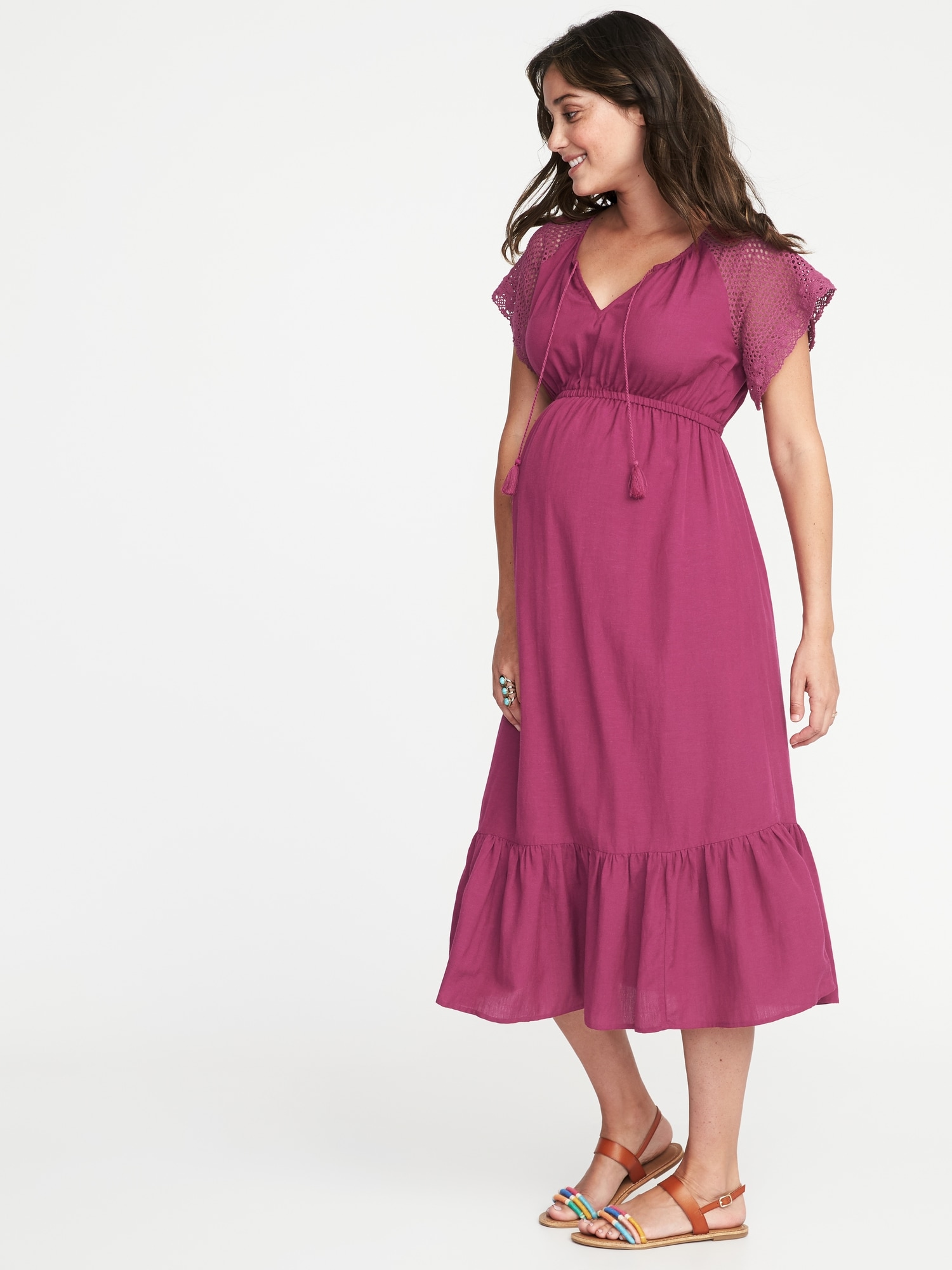 Maternity Shirred Ruffle Hem Dress