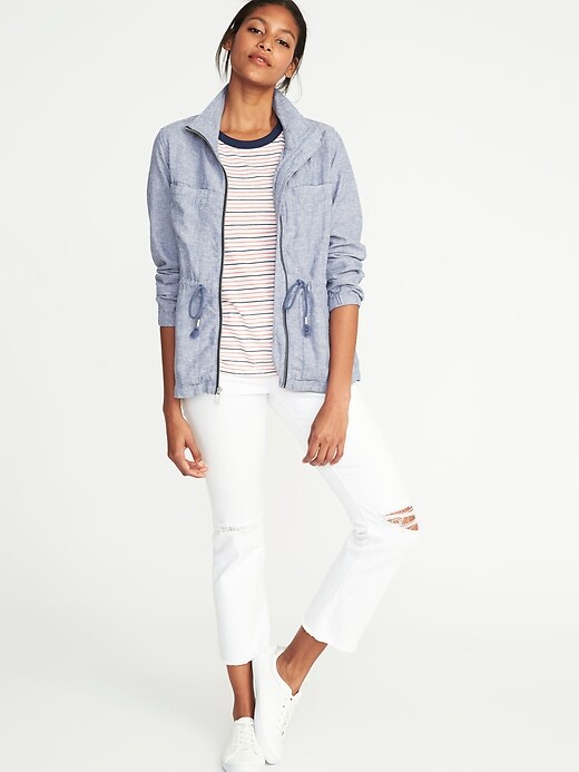 Image number 3 showing, Chambray Linen-Blend Field Jacket for Women