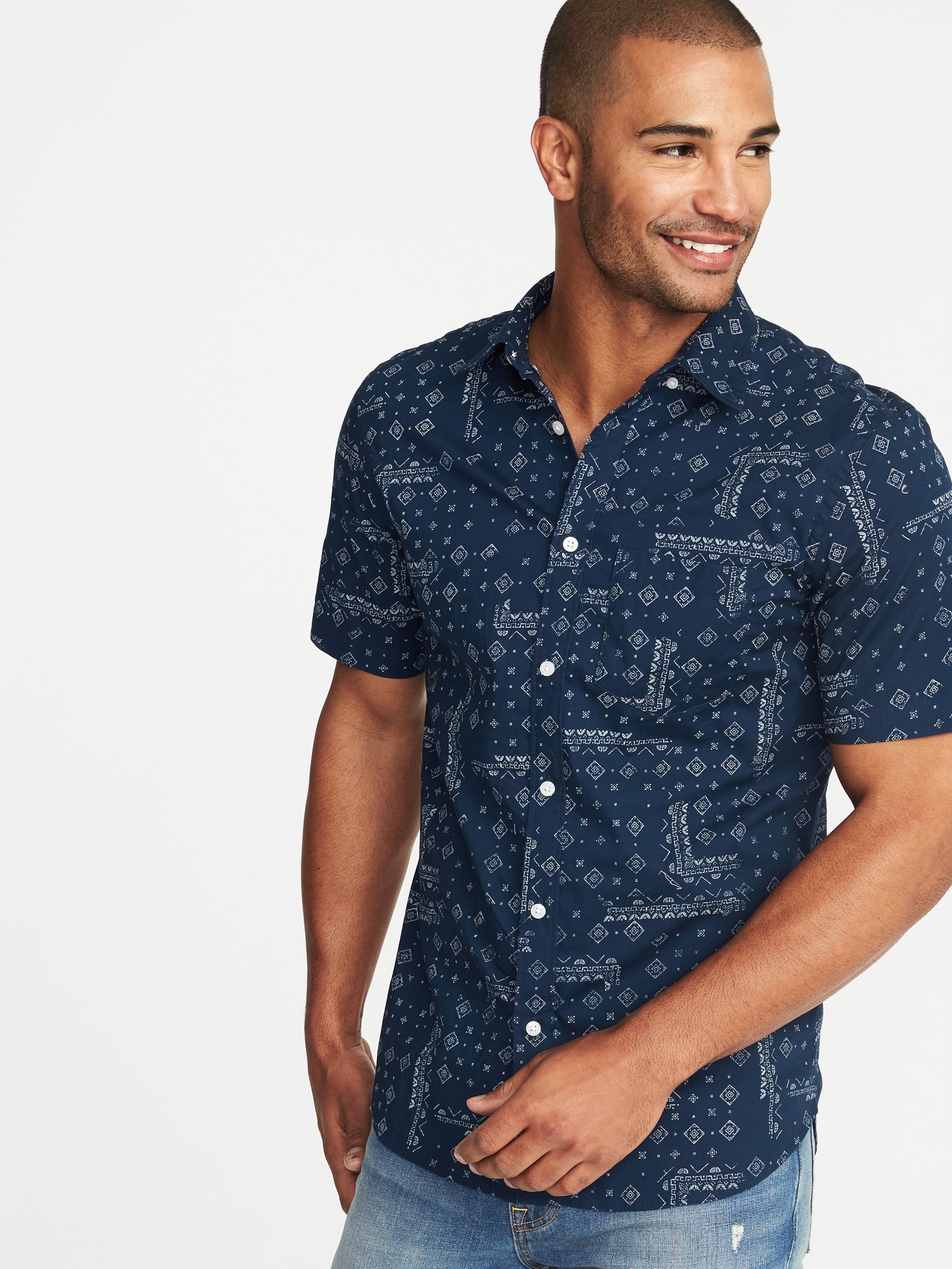Slim-Fit Built-In Flex Printed Everyday Shirt for Men | Old Navy