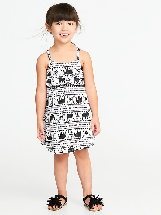 View large product image 1 of 3. Slub-Knit Pom-Pom Ruffle Swing Dress for Toddler Girls