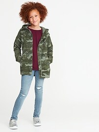 View large product image 3 of 3. Hooded Camo-Print Field Jacket for Girls