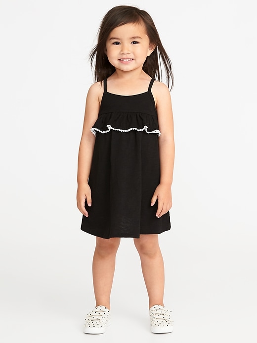 View large product image 1 of 1. Slub-Knit Pom-Pom Ruffle Swing Dress for Toddler Girls