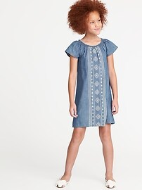 View large product image 3 of 3. Embroidered Chambray Shift Dress for Girls