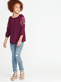 View large product image 3 of 3. Embroidered-Sleeve Boho Top for Girls