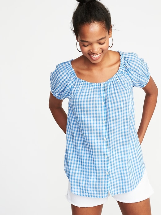 Image number 1 showing, Relaxed Button-Front Gingham Top for Women