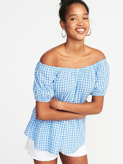 Image number 4 showing, Relaxed Button-Front Gingham Top for Women