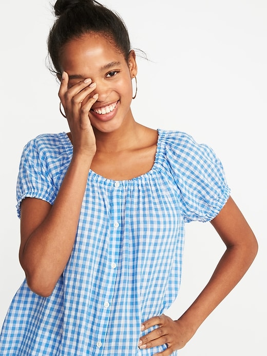 Relaxed Button-Front Gingham Top for Women | Old Navy