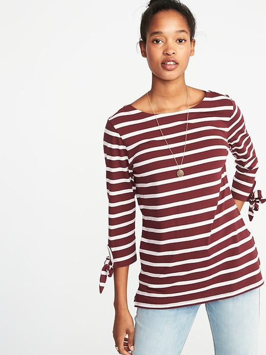 View large product image 1 of 1. Relaxed Tie-Sleeve Boat-Neck Top for Women