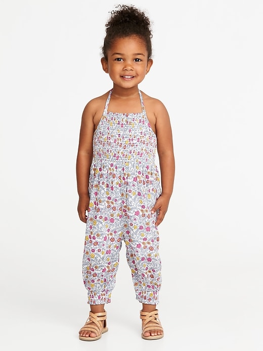View large product image 1 of 3. Floral-Print Halter Jumpsuit for Toddler Girls
