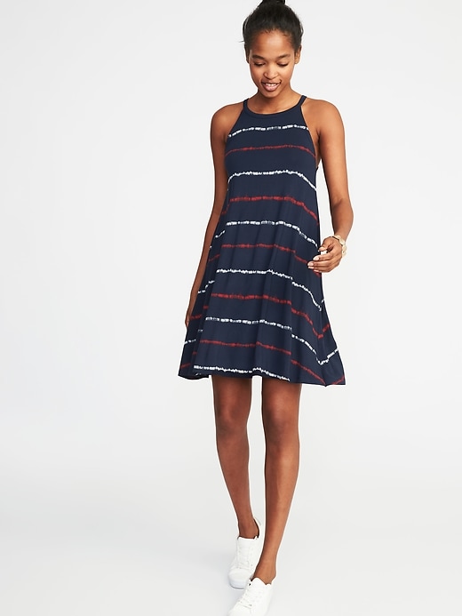 Image number 1 showing, Suspended-Neck Striped Swing Dress for Women