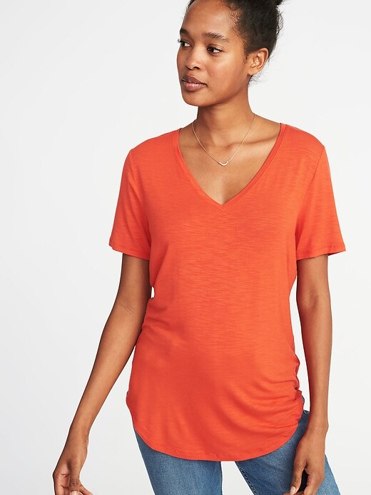 Image number 1 showing, Luxe Curved-Hem V-Neck Tee for Women