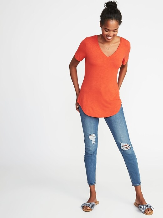 Image number 3 showing, Luxe Curved-Hem V-Neck Tee for Women
