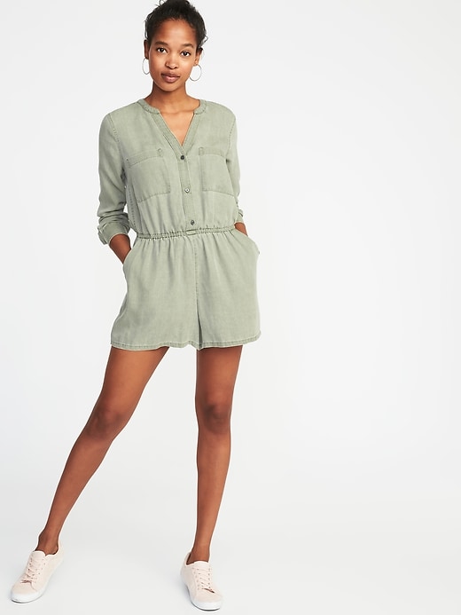 Image number 1 showing, Waist-Defined Tencel&#174 Utility Romper for Women