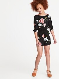 View large product image 3 of 3. Floral Cinched-Waist Romper for Girls