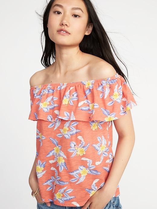 View large product image 1 of 1. Ruffled Off-the-Shoulder Swing Top for Women