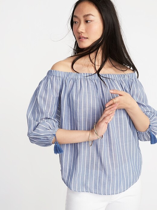 Image number 1 showing, Off-the-Shoulder Tassel-Cuff Top for Women