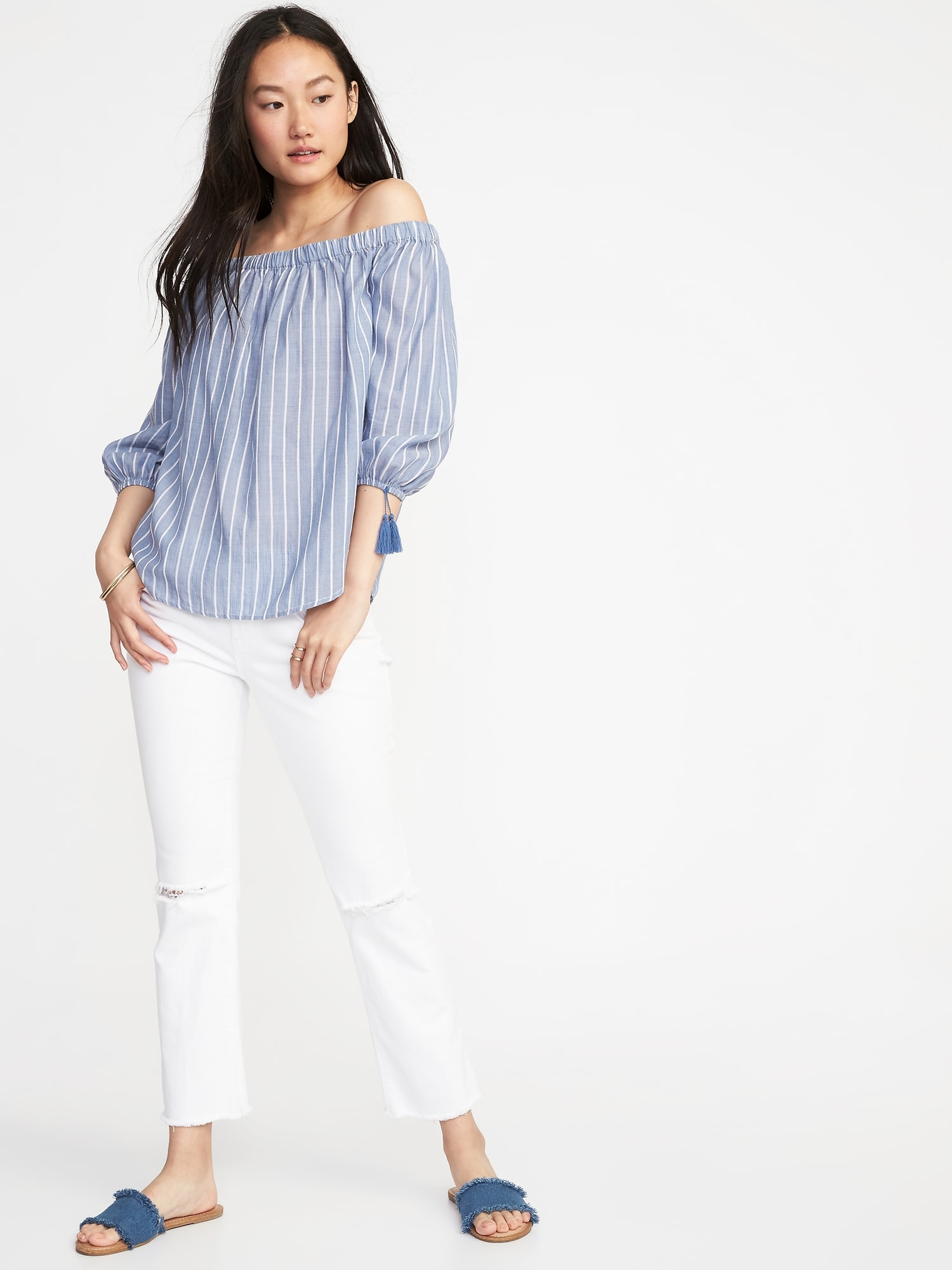 Off-the-Shoulder Tassel-Cuff Top for Women | Old Navy