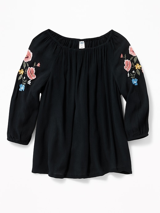 View large product image 1 of 1. Embroidered-Sleeve Boho Top for Girls