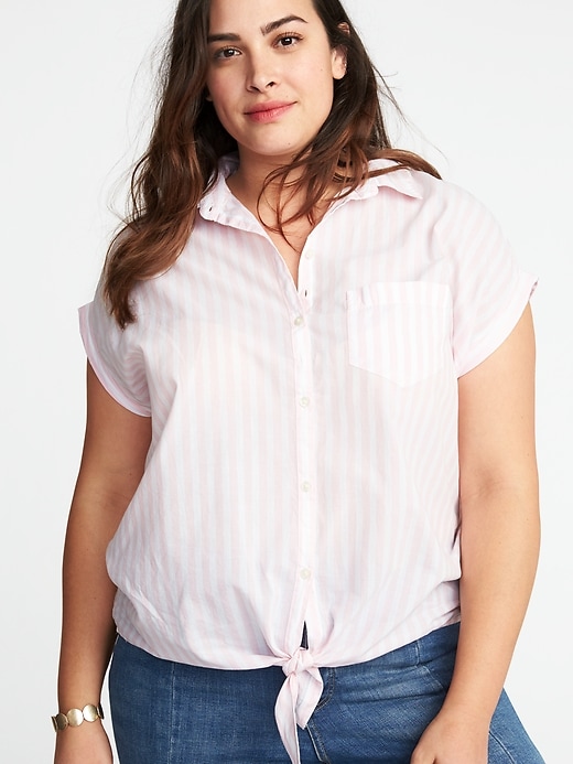Image number 1 showing, Plus-Size No-Peek Tie-Front Top
