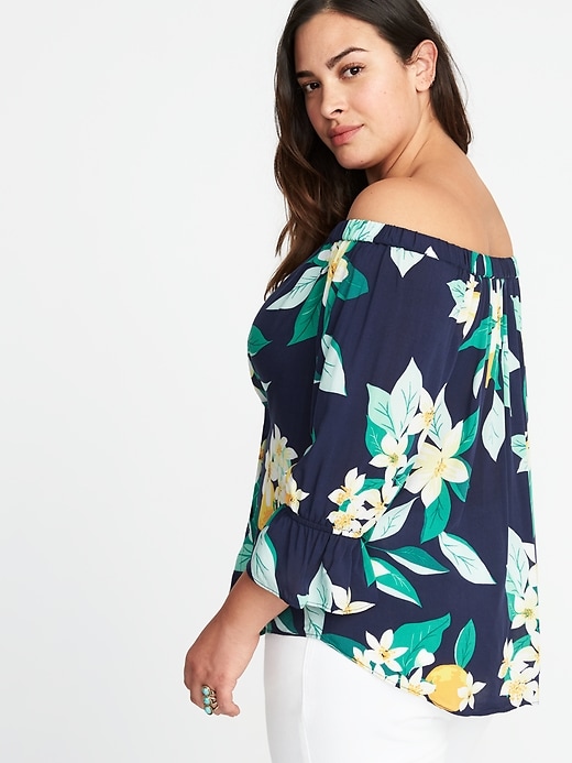 Image number 2 showing, Plus-Size Off-the-Shoulder No-Peek Button-Front Blouse