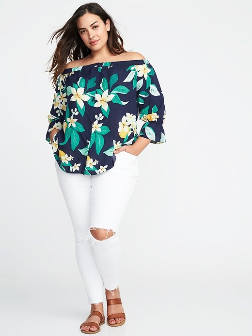 Image number 3 showing, Plus-Size Off-the-Shoulder No-Peek Button-Front Blouse