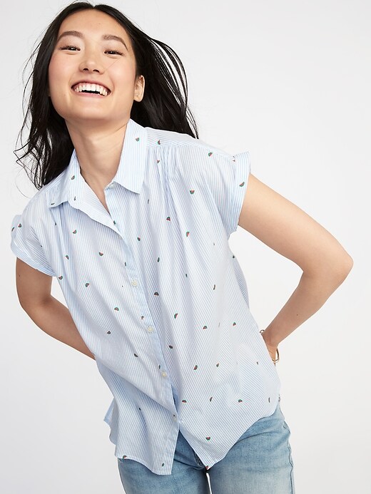 Image number 4 showing, Relaxed Printed Button-Front Blouse for Women