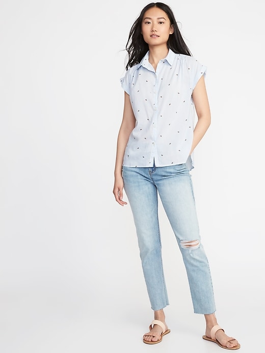 Image number 3 showing, Relaxed Printed Button-Front Blouse for Women