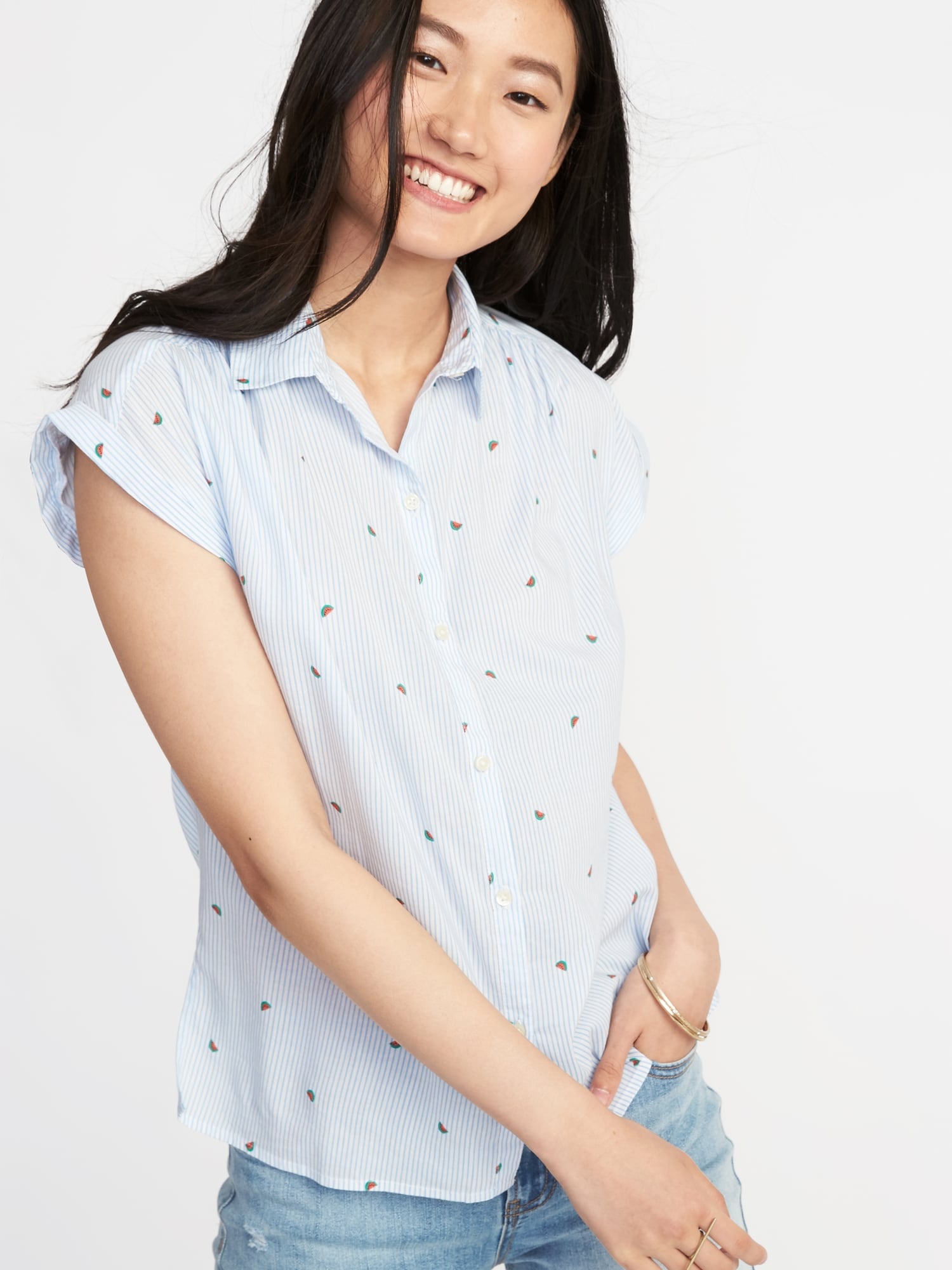 Relaxed Printed Button-Front Blouse for Women | Old Navy