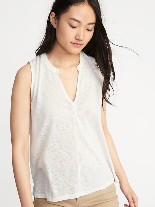 View large product image 1 of 1. Relaxed Sleeveless Split-Neck Top for Women