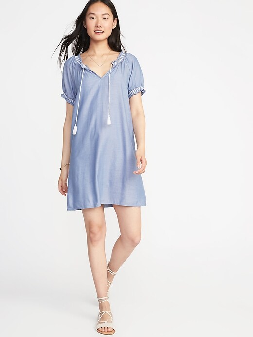 Tassel-Tie Embroidered Shift Dress for Women | Old Navy