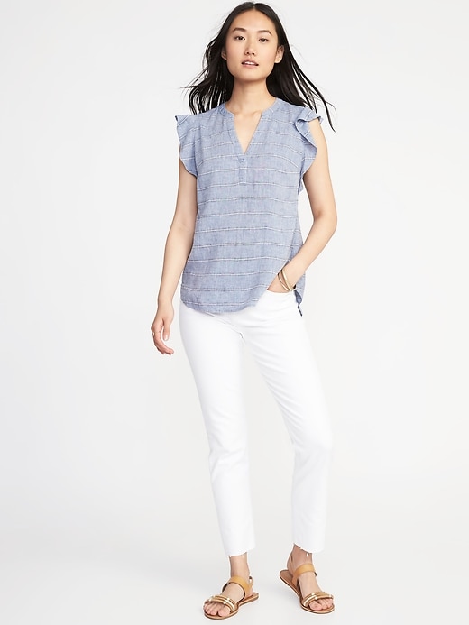Image number 3 showing, Ruffle-Trim Linen-Blend Popover Shirt for Women