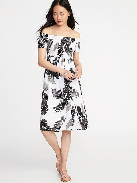Image number 1 showing, Fit & Flare Off-the-Shoulder Midi Dress for Women