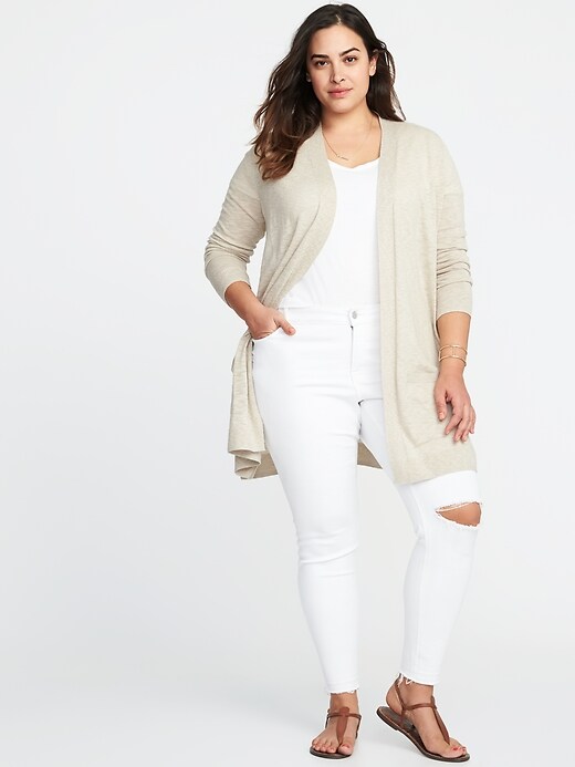 View large product image 1 of 1. Long-Line Open-Front Plus-Size Sweater