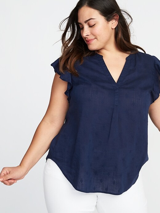 Image number 1 showing, Plus-Size Ruffle-Trim Popover Top