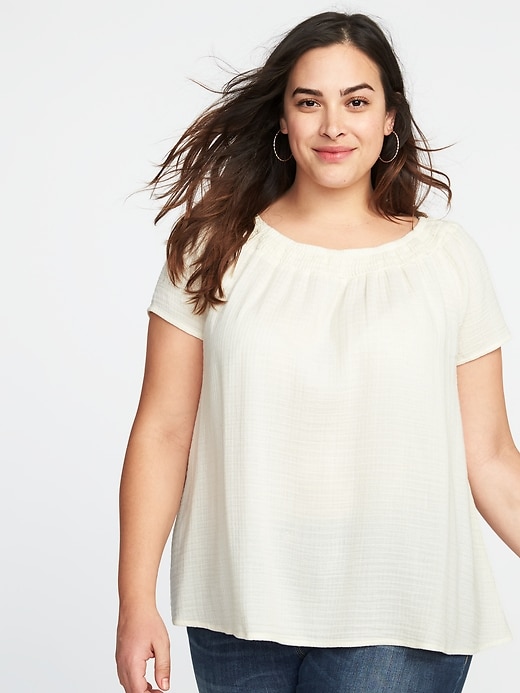 Image number 1 showing, Plus-Size Smocked-Neck Top