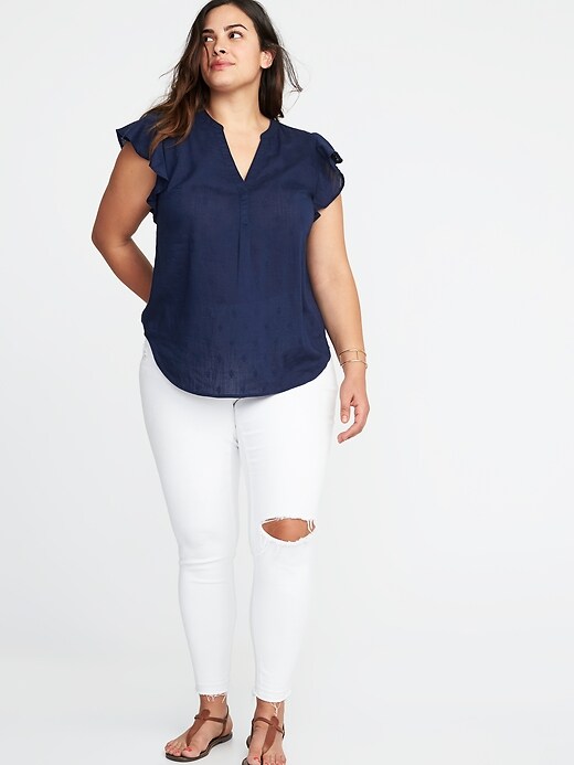 Image number 3 showing, Plus-Size Ruffle-Trim Popover Top