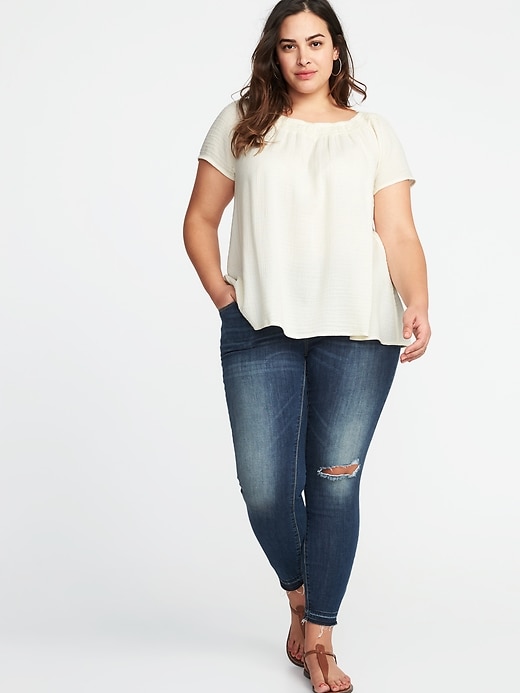 Image number 3 showing, Plus-Size Smocked-Neck Top