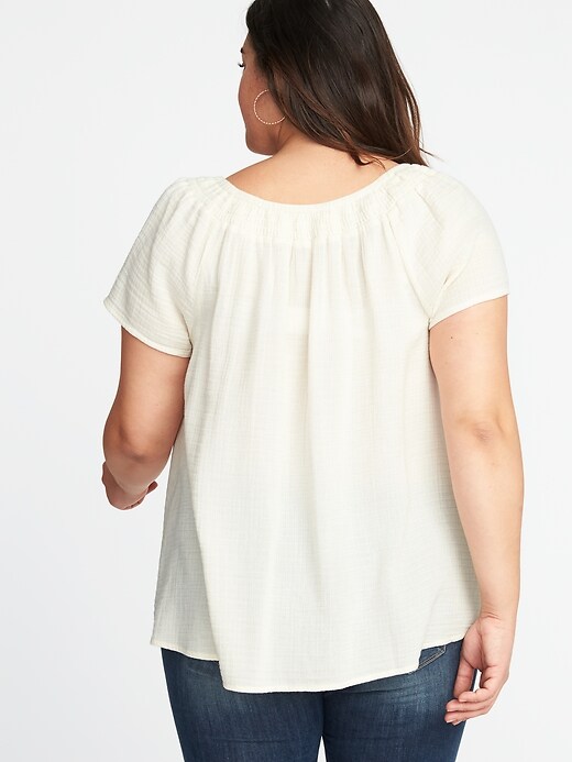 Image number 2 showing, Plus-Size Smocked-Neck Top
