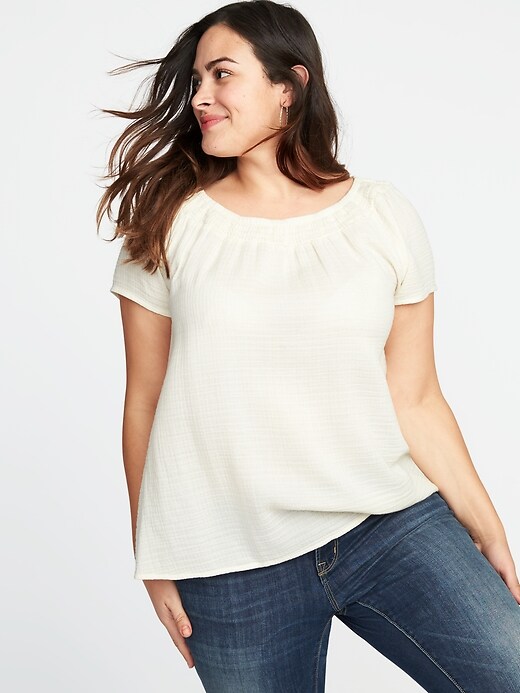 Image number 4 showing, Plus-Size Smocked-Neck Top
