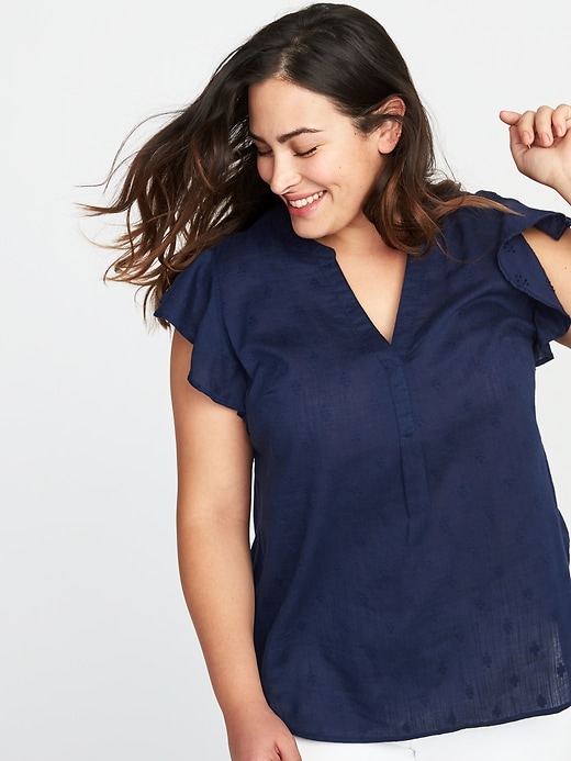 Image number 4 showing, Plus-Size Ruffle-Trim Popover Top
