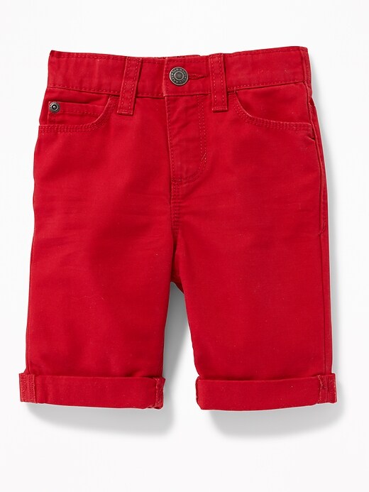View large product image 1 of 3. Skinny Red Canvas Messenger Shorts for Toddler Boys