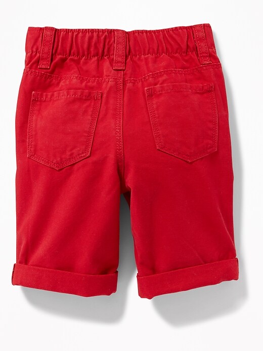 View large product image 2 of 3. Skinny Red Canvas Messenger Shorts for Toddler Boys