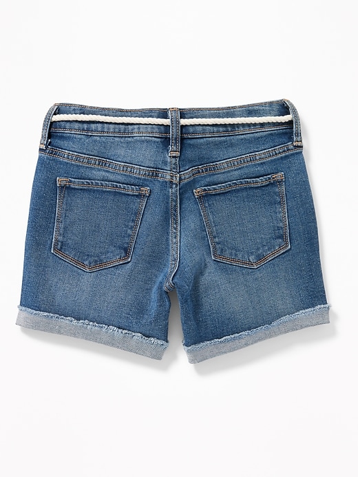 View large product image 2 of 3. Rope-Belt Raw-Edge Denim Shorts for Girls