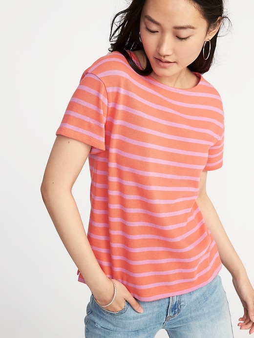 View large product image 1 of 1. Relaxed Mariner-Stripe Thick-Knit Tee for Women