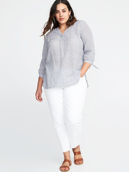Image number 3 showing, Relaxed Plus-Size Striped Tie-Cuff Top