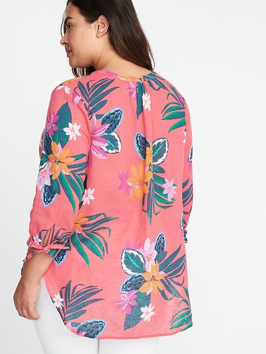 Image number 2 showing, Relaxed Plus-Size Tie-Cuff Floral Top